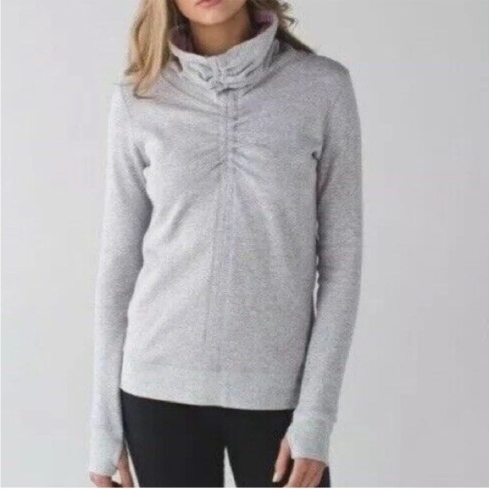 Lululemon | n A Cinch Reversible Gray & Pink Striped Cowl Neck Pullover small